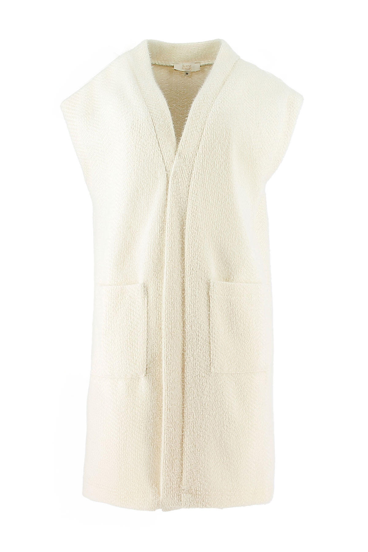 signe nature - Unifarbene halblange Strickjacke mit Taschen beige - Gr. - 42 von signe nature