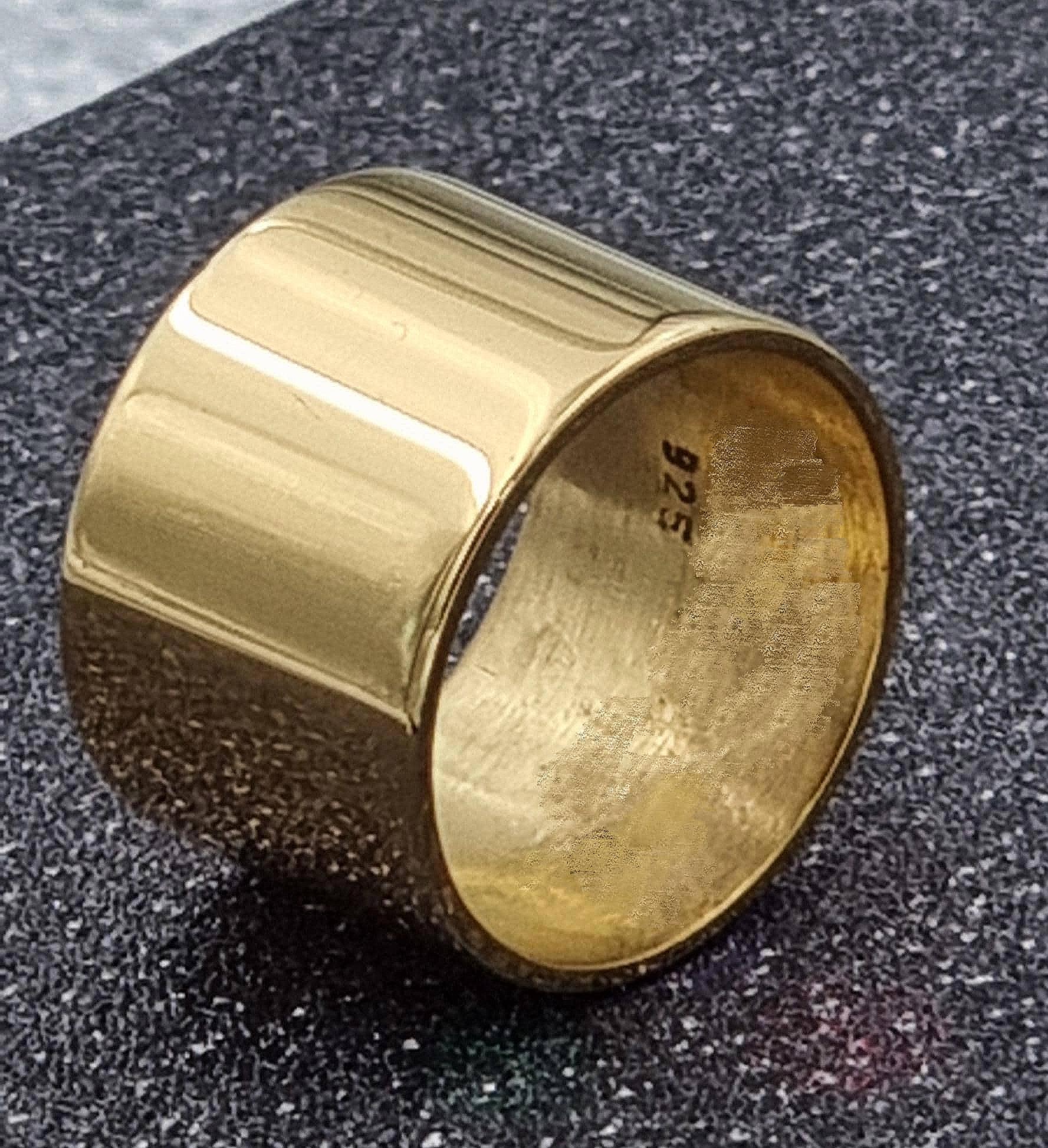 Eleganz in Ihrer Reinsten Form - 925 Sterling Silber Ring, 14 Mm Breit Handarbeit Gegossen Und 995/1000 Vergoldet von sigopla