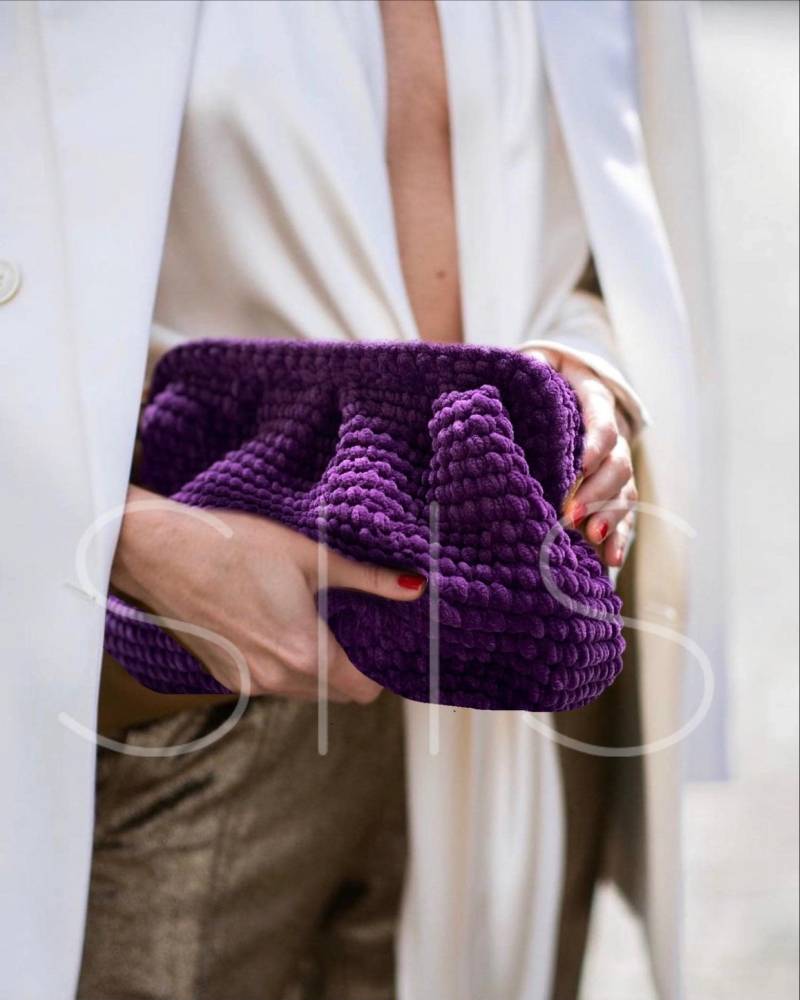 Samt-Häkel-Kupplung, Handgefertigte Gestrickte Abendtasche, Weiche Samt-Geldbeutel, Elegante Geschenktasche, Winter-Kupplung, Luxustasche Für Sie von siisofficial