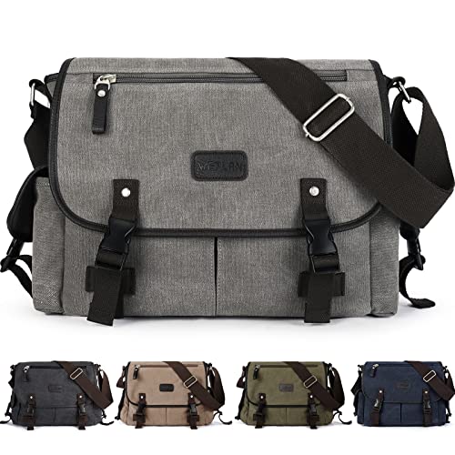 sikazan Canvas Messenger Bag Herren/Damen, Umhängetasche Mit Vielen Fächern Männer, Arbeitstasche Herren Handwerker, Bürotasche Laptop, Kuriertasche, Lehrertasche (Grau) von sikazan