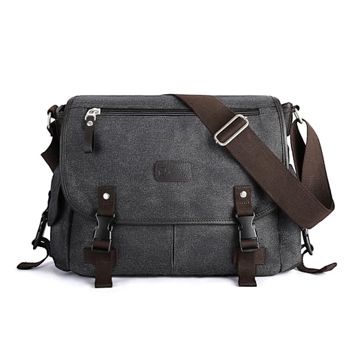 sikazan Canvas Messenger Bag Herren/Damen, Umhängetasche Mit Vielen Fächern Männer, Arbeitstasche Herren Handwerker, Bürotasche Laptop, Kuriertasche, Lehrertasche (Schwarz) von sikazan