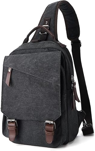 sikazan Travel Sling Bag Herren, Diebstahlsichere Umhängetasche Männer, Vintage Schultertasche Herren, Brusttasche, Crossbody Bag, Chest Bag (Schwarz) von sikazan