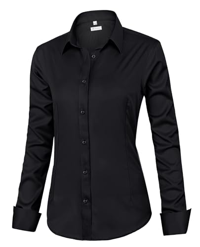 siliteelon Bluse Damen Langarm Schwarz Hemdbluse Casual Regular Fit Bügelfrei Business Damen Hemd Faltenfrei Damen Oberteile Hemd mit Tasche von siliteelon