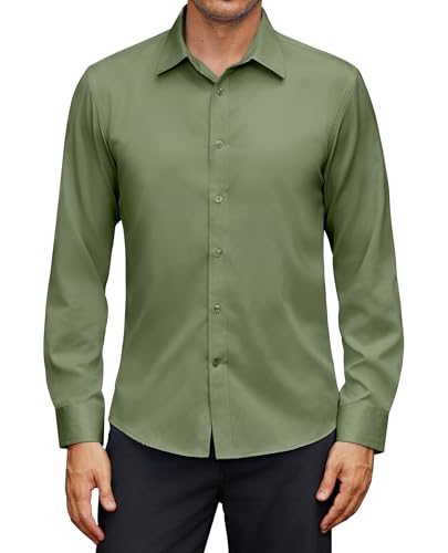 siliteelon Herren Hemd Regular Fit Langarm Office Hemd Baumwolle Urban Modern Büro Meeting Grün 2XL von siliteelon