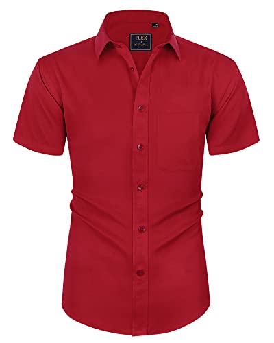 siliteelon Business Hemd Hemden Kurzarm Rot Freizeithemd Sommer Herren Kurzarm mit Tasche Regular fit Business Männer Hemd Herren Kurzarm Bügelleichte Oberteile.Klein von siliteelon