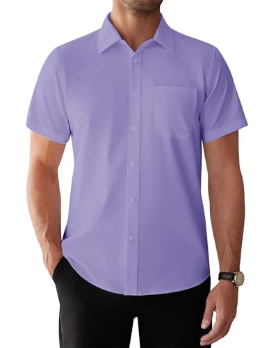 siliteelon Business Hemden Kurzarm Modische Flexibel Shirt Abendessen Konferenz Seminare Vorlesung Empfang Businesshemd Lavendel L von siliteelon