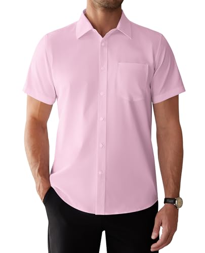 siliteelon Business Hemden Kurzarm Modische Flexibel Shirt Abendessen Konferenz Seminare Vorlesung Empfang Businesshemd Rosa XXL von siliteelon