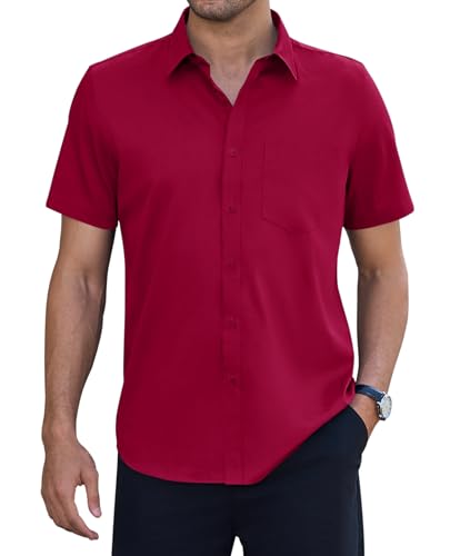 siliteelon Business Hemden Kurzarm Modische Flexibel Shirt Abendessen Konferenz Seminare Vorlesung Empfang Businesshemd Rot L von siliteelon