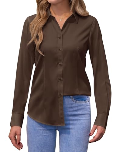 siliteelon Damen Bluse Langarm Bügelfrei Damenbluse Button-Down Shirts Braun Regular Fit Baumwolle Tops Bluse siliteelon Damen Bluse Langarm Bügelfrei Damenbluse Button-Down Shirts Braun Regular Fit Baumwolle Tops Bluse von siliteelon