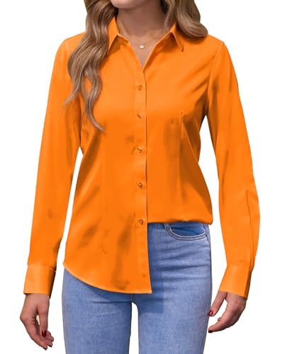 siliteelon Damen Bluse Langarm Bügelfrei Damenbluse Button-Down Shirts Orange Regular Fit Baumwolle Tops Bluse siliteelon Damen Bluse Langarm Bügelfrei Damenbluse Button-Down Shirts Orange Regular Fit Baumwolle Tops Bluse von siliteelon