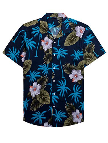 siliteelon Dunkel Blau Hawaiihemden für Männer Casual Kurzarm Regular Fit Strandhemden Tropische,5XL von siliteelon