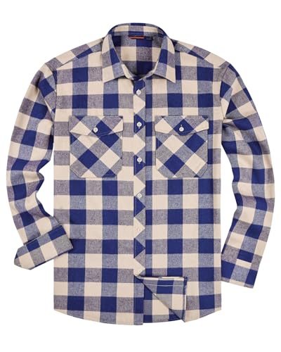siliteelon Flanellhemd Herren Hemd Langarm Kariert Baumwolle Arbeitshemd Regular fit Holzfäller Karohemd with Doppeltasche,L von siliteelon
