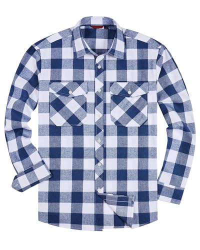 siliteelon Flanellhemd Herren Hemd Langarm Kariert Baumwolle Arbeitshemd Regular fit Holzfäller Karohemd with Doppeltasche,L von siliteelon