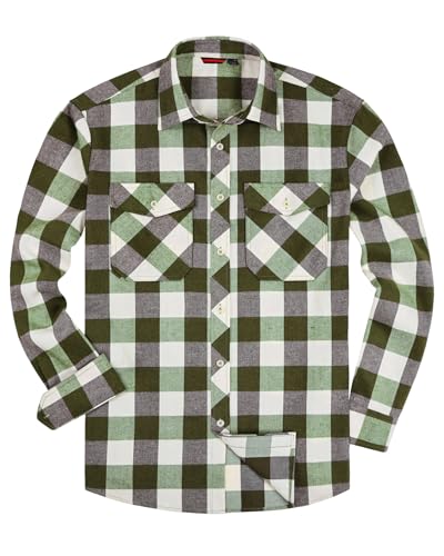 siliteelon Herren Flanellhemd Langarm Kariert Baumwoll Bequem Regular Fit für Gartenarbeit Holzfällen Braun hellgrün 2XL von siliteelon