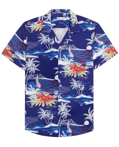 siliteelon Hawaii Shirt Männer Kurzarm Blau Baumwolle Regular Fit Herren Aloha Shirt Sommer Strand Surf für Urlaub,M von siliteelon