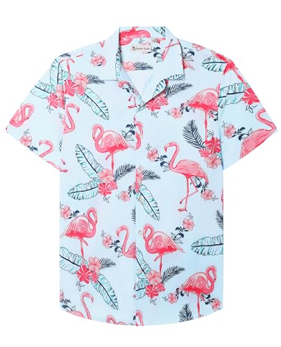 siliteelon Hawaii Shirt Männer Kurzarm Flamingo Baumwolle Regular Fit Herren Aloha Shirt Sommer Strand Surf für Urlaub, 2XL von siliteelon