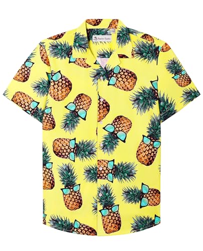 siliteelon Hawaii Hemd Männer Sommer Funky Hawaiihemd Kurzarm Urlaub Bedruckter Strand Hemden Leicht Freizeithemden Button Down Oberhemd Gelbe Ananas 2XL von siliteelon
