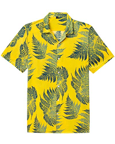 siliteelon Hawaii Hemd Männer Hawaii Kurzarmhemd Outdoor Freizeit Blumen Sommerhemd Urlaub Party Gelb 2XL von siliteelon