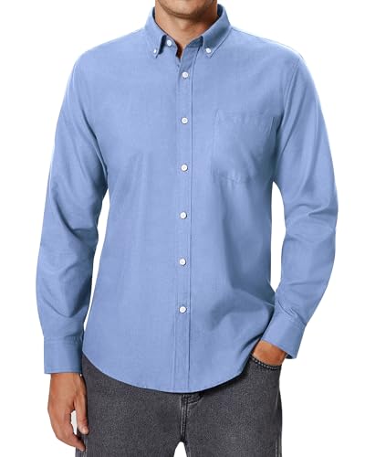 siliteelon Herren Hemd Blau Oxford Hemden Freizeit Button Down Regular Fit Business Herrenhemden Faltenfrei Hemden mit Tasche,2XL von siliteelon