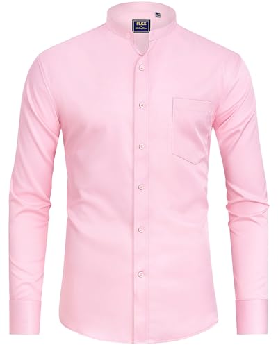 siliteelon Hemd Herren Bügelfrei Langarm Rosa Regular Fit Stehkragen Business Anzug, XXL von siliteelon