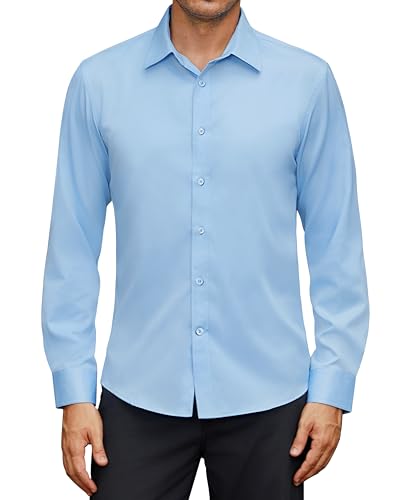 siliteelon Hemd Herren Business Langarmhemd Baumwolle Regular Fit Freizeithemd Bügelfrei Faltenfrei Formal Anzughemd Formelle Anlasse Hellblau XL von siliteelon