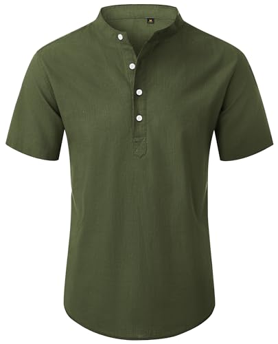 siliteelon Hemd Herren Kurzarm Henley Leinenhemd Herren Armeegrün Regular Fit Sommerhemd Leichtes Freizeithemden Strand Urlaub siliteelon Hemd Herren Kurzarm Henley Leinenhemd Herren Armeegrün Regular Fit Sommerhemd Leichtes Freizeithemden Strand Urlaub von siliteelon