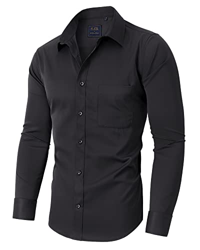 siliteelon Langarmhemd für Männer Regular Fit Stretch Freizeithemd Pflegeleicht Party Club Reisen Alltägliche Einfach Shirt Schwarz 5XL von siliteelon