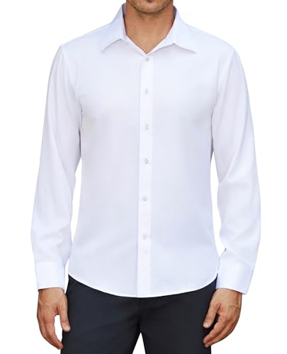 siliteelon Hemd Herren Klassisch Langarmhemd Casual Unifarben Freizeithemd Regular Fit Businesshemd Hochzeit Büro Arbeit Anzughemd Weiß S von siliteelon