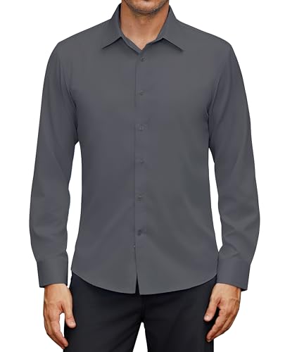 siliteelon Hemd Herren Langarm Business Regular Fit Anzughemden Stretch Knitterfrei Freizeithemd Hochzeit Formelle Anlass Grau M von siliteelon