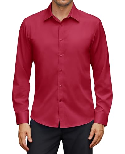 siliteelon Rotes Hemd Herren Business Langarm Anzughemd Professional Hemd Regular Fit Formell Herrenhemden Arbeit Konzert Rot XL von siliteelon
