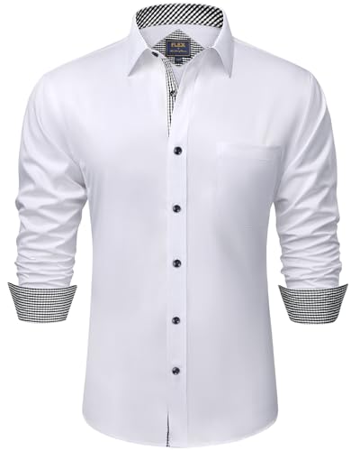 siliteelon Hemd Herren Langarm Regular Fit Bügelfrei Anzug Hemd Büro Arbeit Businesshemd Hochzeit für Feier Weiß XL von siliteelon