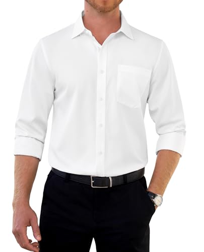 siliteelon Hemd Herren Langarm Weiß Knitterfrei Anzug Businesshemd Herren Langarm Weiss Regular Fit Formales mit Tasche von siliteelon