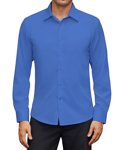 siliteelon Hemd Regular Fit Langarm Herrenhemden Blau Freizeithemd Regular elastiscer Businesshemd,M von siliteelon