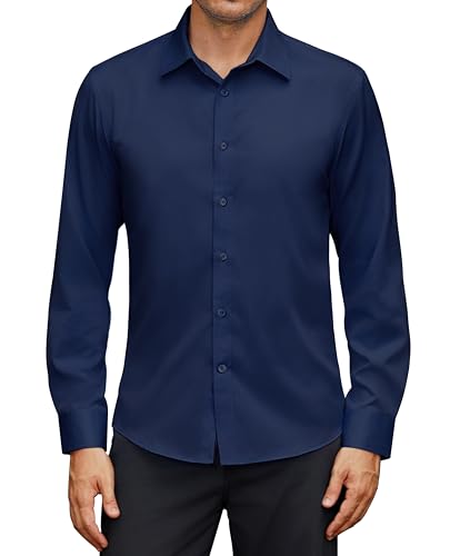 siliteelon Hemden Herren Langarm Marineblau Bügelfrei Casual Oberhemden Regular Fit Businesshemd Baumwolle Anzug Hemd,3XL von siliteelon
