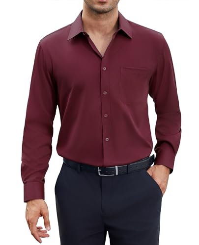 siliteelon Hemden Herren Langarm Weinrot Bügelleichte Oberhemden Herren Regular Fit Freizeithemd Arbeit,4XL von siliteelon