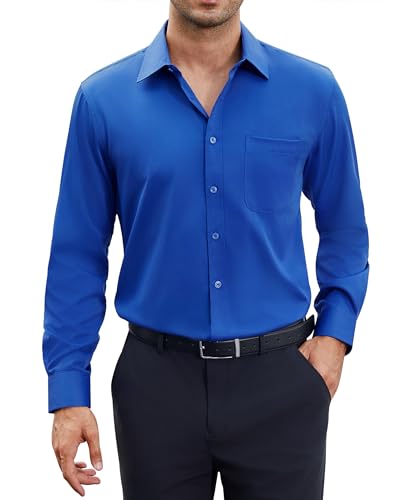 siliteelon Hemden für Männer Saphirblau Herren Hemd Langarm Baumwolle Regular Fit Freizeithemd,S von siliteelon
