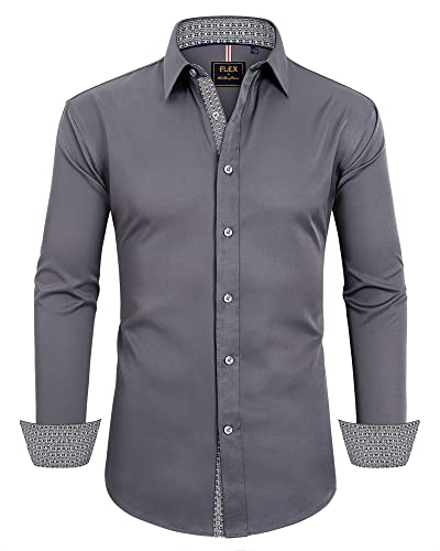 siliteelon Hemden für Herren Langarm Bügelleicht Büro Arbeit Businesshemd Regular Fit Anzughemd Mit Tasche Pflegefreies Businesshemd Grau M von siliteelon