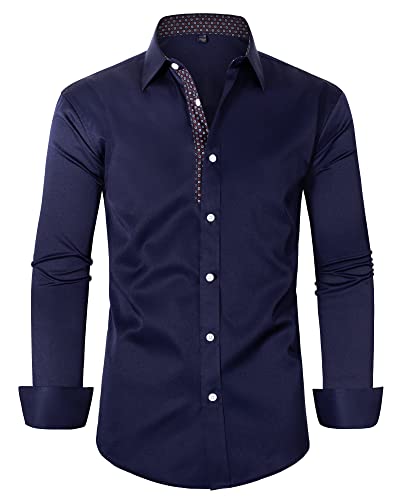 siliteelon Herren Casual Formal Hemd Marineblau Regular Fit Stretch Langarm Button Down Kleid Hemd Arbeit Party Hochzeit,Klein von siliteelon