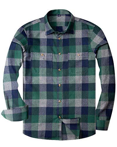 siliteelon Herren Flanellhemd Langarm Kariert Baumwolle Regular Fit für Wandern Campen Holzfällen Grün und Grau M von siliteelon