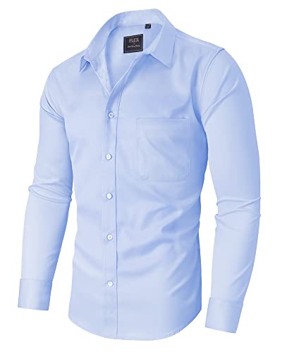 siliteelon Herren Hemd Blau Regular Fit Langarm Herrenhemden Freizeithemd Regular Businesshemd elastiscer Musterhemd-2XL von siliteelon