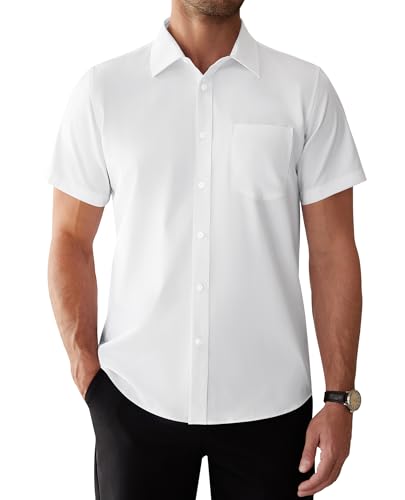 siliteelon Hemd Herren Kurzarm Empfang Businesshemd Modische Flexibel Shirt Casual Herrenhemden Arbeit Konferenz Hochzeit Alles Weiß S von siliteelon