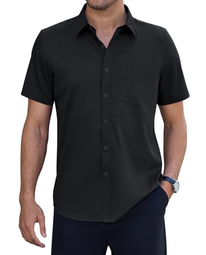 siliteelon Herren Hemd Kurzarm Atmungsaktiv Stretch Business Freizeithemd Regular Fit Für Hochzeit Party Reisen Schwarz M von siliteelon