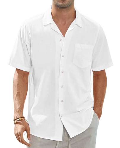 siliteelon Herren Hemd Kurzarm Weiß Herren Hemden Sommer Leinenhemd Regular Fit Freizeithemd Casual Beach Shirt,4XL von siliteelon