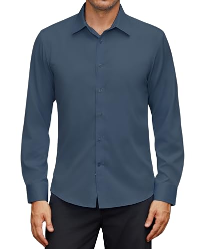 siliteelon Herren Hemden Langarm Businesshemd Baumwolle Regular Fit Anzughemd Urban Modern Freizeit Büro Lounge Graublau 3XL von siliteelon