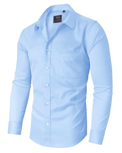 siliteelon Hemd Herren Langarm Regular Fit Bügelfrei Businesshemd Stretch Freizeithemd Klassische Shirt Alltag Ernennung Anzughemd Hellblau XL von siliteelon