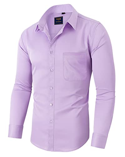 siliteelon Hemd Herren Langarm Regular Fit Freizeithemd Stretch Knitterfrei Anzughemden Formelle Anlass Freizeit Hellviolette M von siliteelon