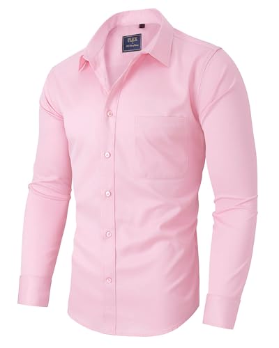 siliteelon Business Hemd Herren Bügelfreies Langarm Anzughemd Flexibel Freizeithemd Comfort Fit Hemden Casual Urban Wiedervereinigung Rosa 2XL von siliteelon