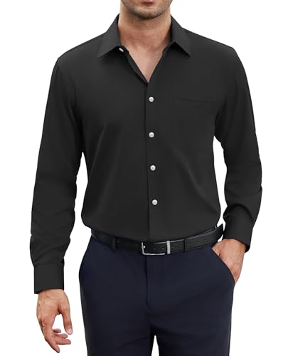 siliteelon Herren Hemd Langarm Bügelleichte Oberhemd Regular Fit Herrenhemden Stretch Freizeithemd Weiß Baumwolle Businesshemd für Männer von siliteelon