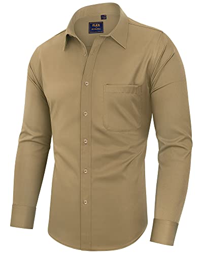 siliteelon Herren Hemd Langarm Freizeit Regular Fit Bügelfrei Braun Business Hemden Anzug Hemd mit Tasche,XL von siliteelon