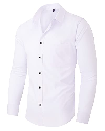 siliteelon Herren Hemd Langarm Freizeit Regular Fit Weiß Bügelfrei Business Hemden Anzug Hemd mit Tasche,XL von siliteelon